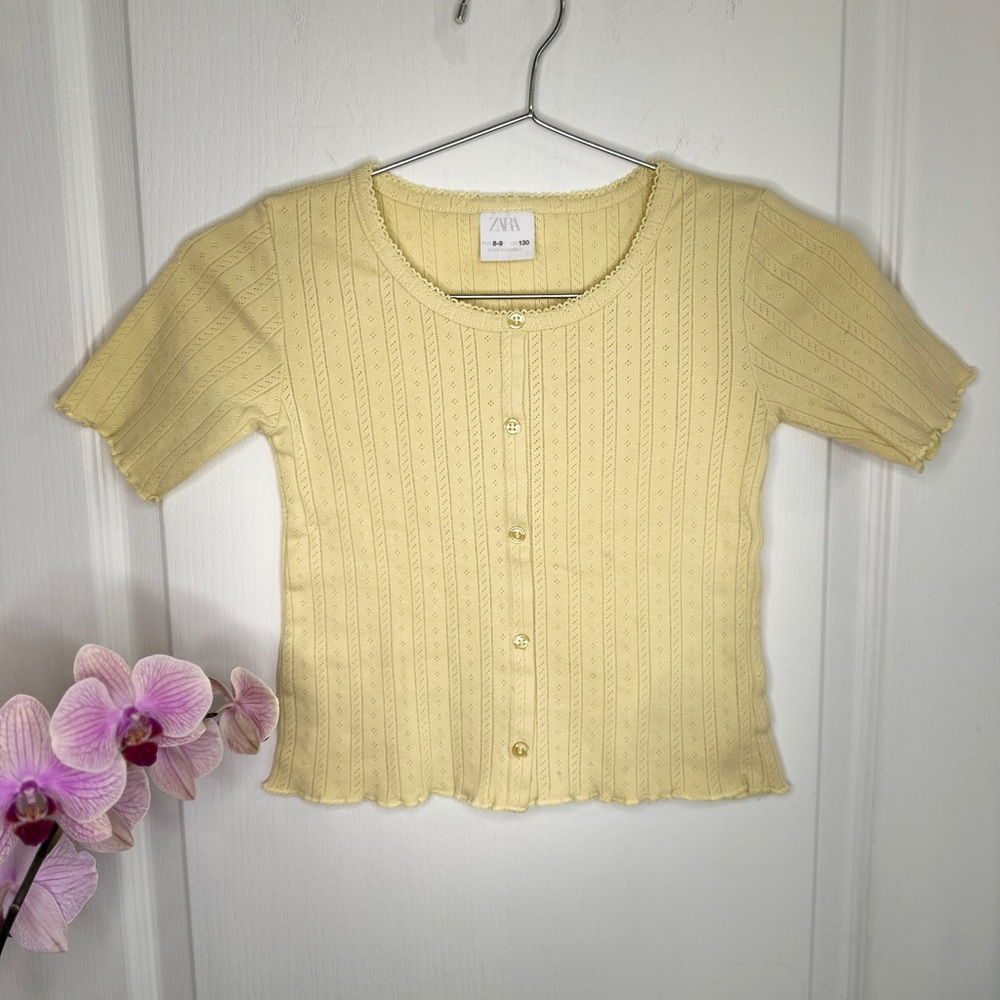Zara Light Yellow Ribbed Knit Girls Top (8-9)